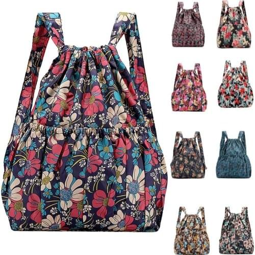Fashion Vinatge Drawstring Backpacks Women Large Capacity Flower Ethnic Style Waterproof Nylon Shoulders Backpacks Rucksack #20