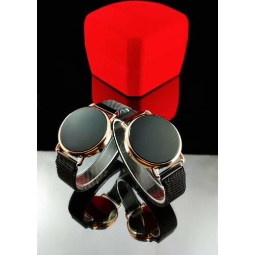 Male-Female Touch Wristwatch Black & Gold Color Magnet Lanyard Quality Custom Gift Led Screen