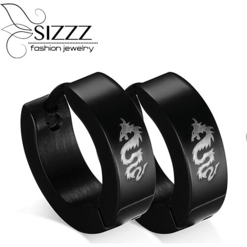 Black Stainless Steel Mens Personality Dragon Earrings Wholesales Fashion Jewelry For Men