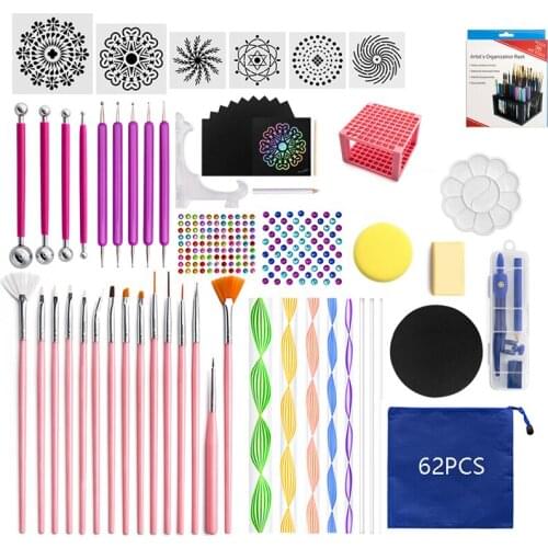 Multifunctional 19/62pcs/Set Mandala Dotting Tools For Painting Rock Stone Pen Stencil Template Brush Tray Kit