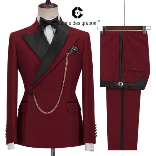 Cenne Des Graoom Latest Coat Design Men Suits Tailor-Made Tuxedo 2 Pieces Blazer Wedding Party Singer Groom Costume Homme Wine