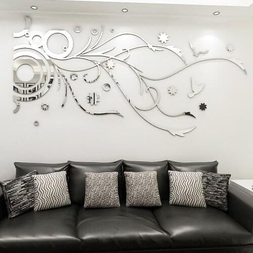 New arrival Romantic Flower Acrylic Mirror Wall Stickers TV wall Art Flower vine DIY decor sticker Living room Home decor