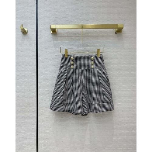 New ladies fashion 2021 loose plaid casual high waist suit shorts 0305
