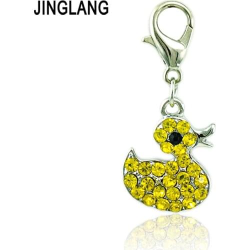 JINGLANG Wholesale Fashion Lobster Clasp Charms Dangle Rhinestone Duck Animals Charms DIY For Jewelry Making Accessories