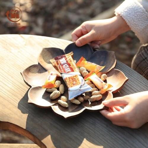 Japanese Walnut Leaves and Lotus shape Original Handmade Wooden Snack Fruit dish Creative Wooden Tray