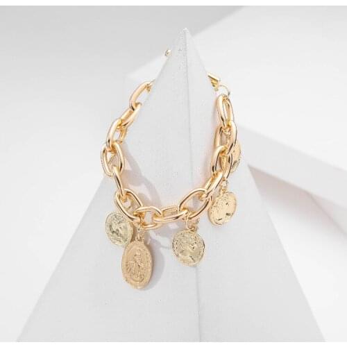 ORNAPEADIA Coin Pendant Chain Bracelet for Women OT Buckle Retro Coin Alloy Bracelet Wholesale Luxury Jewelry Cuff Bangles
