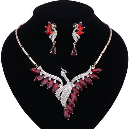 OUHE Luxury Woman Necklace Cubic Zircon Glittering Phoenix Crystal Statement Pendant Necklaces Earring Wedding Party Jewelry Set