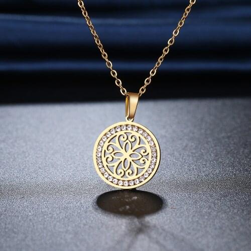 CACANA 316L Stainless Steel Vintage pattern Necklace NEW Crystal Rhinestone Necklaces For Women Wedding Valentines Day Gifts