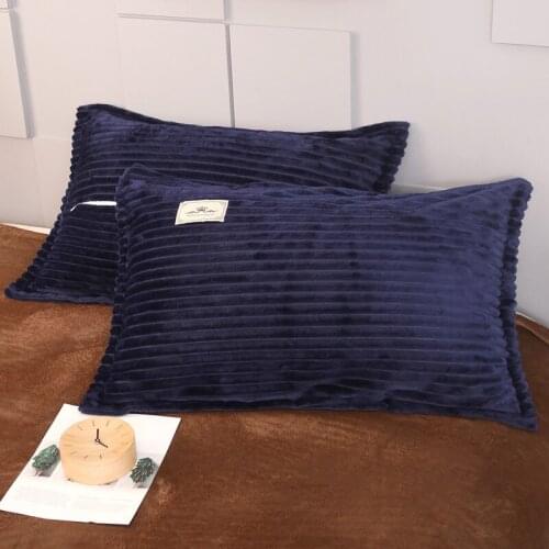 A pair Winter Solid Color Coral Pillowcase Thickened To Keep Warm Student Pillow Case Contracted Comfortable 48x74cm stripes