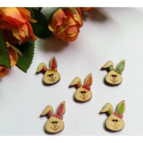 100Pcs Mixed 2 Holes Multicolor Cut Animal rabbit Wood Sewing Buttons Scrapbook 25x18mm