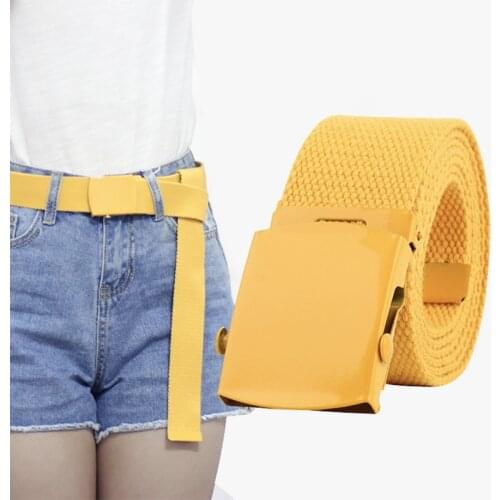Yellow belt automatic canvas belts for women men fashion harajuku accessories easy black long jeans belt 2020 cinturon mujer