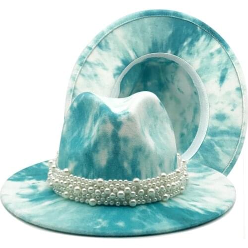 Blue tie dyed fedora hat felt hat for women multicolor jazz hat chapeau femme шляпа женская sombreros de mujer spring hat