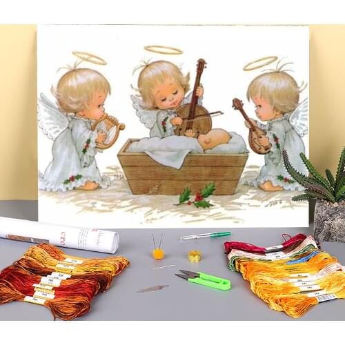 Angel Girl Landscape Printed Fabric 11CT Cross-Stitch Full Kit DIY Embroidery DMC Threads Sewing Craft Handicraft Mulina