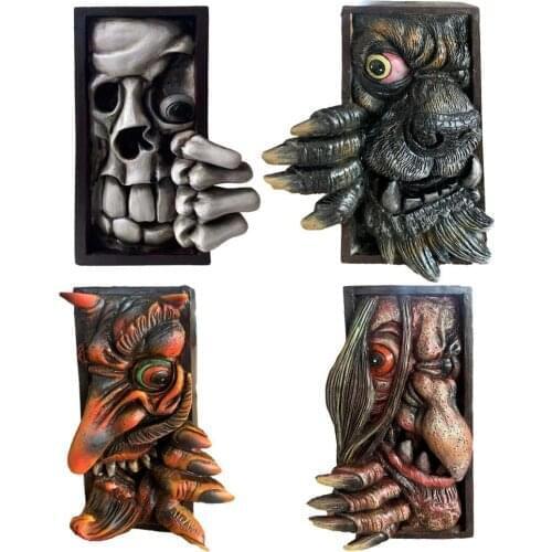 Horror Peeping Bookends Bookshelf Monster Human Face Resin Bookends Book-stand Sculpture Collecting Cd Albums Bookshelf Decor