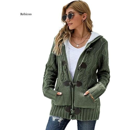 Women sweater coat Plush winter long sleeve casual hooded stitching cardigan spring autumn slim button Ladies woman Femme girl