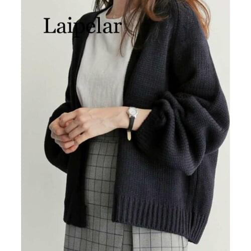 Laipelar Sweater Cardigan Womens 2019 New Korean Loose Sweater Women Coat Solid Knitting Outwear Female Casual Open Stitch