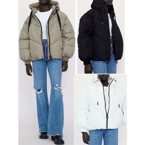 ZA cotton coat 2021 winter new womens simple style loose hooded jacket bread coat cotton coat women