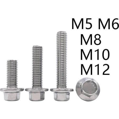 1/10pcs M5 M6 M8 M10 M12 A2-70 304 Stainless Steel GB5787 Hexagon Head with Serrated Flange Cap Screw Hex Washer Head Bolt