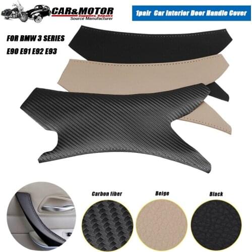 1pair Carbon Texture Car Interior Door Handle Cover Hand Sewing Door Panel Pull Trim For BMW 3 Series E90 E91 E92 E93 2005-2012