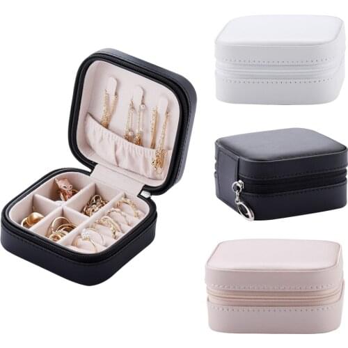 1Pcs PU Jewelry Box Portable Storage Organizer Earring Ring Necklace Holder Zipper Women Jewelry Display Travel Case Gift Box