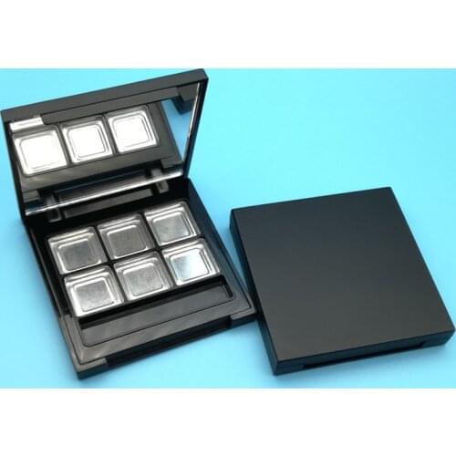 10pcs/lot Empty Sqaure 6 grids Beauty Eyeshadow Palette Case Makeup Accessories with Mirror Lipstick Box Eyebrow/Blush Compact