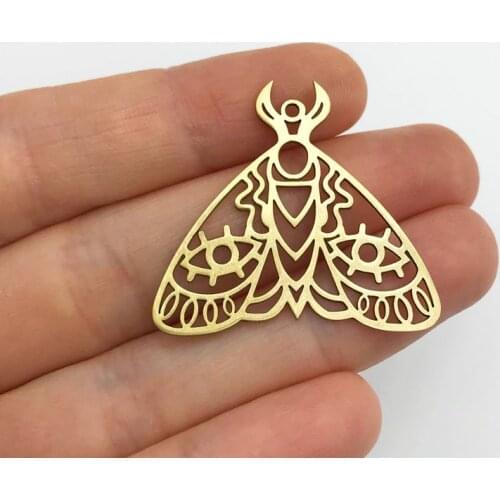2pcs Raw Brass Moth Charm, Geometric Moth Pendant, Eyes on Moth Charm, Brass Butterfly Charm Findings Jewelry Supplies