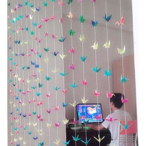 20Pcs Glitter Colorful Origami Paper Cranes Garlands Curtain Folded Birds for Valentines Day Wedding Baby Shower Party Favors