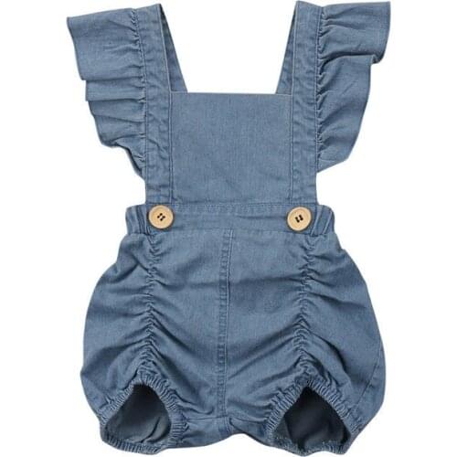 2019 Newborn Kids Baby Girls Denim Romper Fly Sleeve Backless Jumpsuit Rompers Outfits Clothes Summer