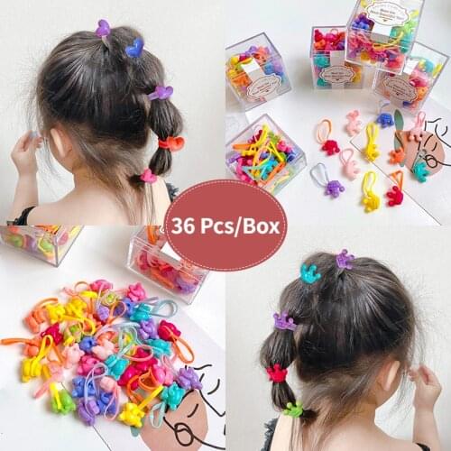 36 Pcs/Set Baby Girls Cute Sweet Cartoon Crown Heart Disposable Rubber Band Children Lovely Hair Bands Kids Hair Accessories
