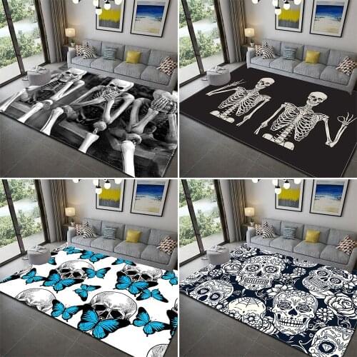 3D Skull Area Rugs Skull Gothic Rectangular Carpets for Living Room Anti slip Decorative Floor Mat for Home Room Doormat