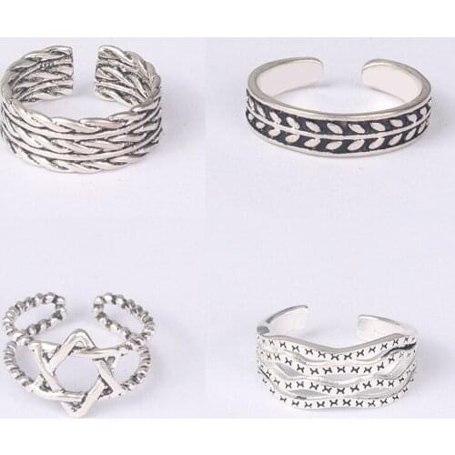 925 Sterling Silver Pin Thai silver retro style opening adjustable hollowed out ring, Christmas gift, add personality