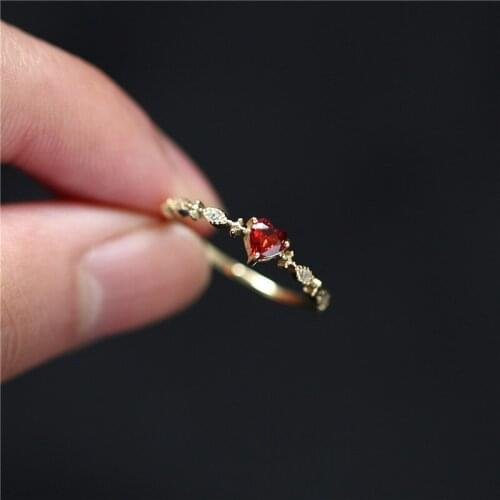 925 Sterling Silver Plating 14k Gold Simple Ruby Love Ring Women Fashion Tail Ring Party Jewelry Accessories Engagement Gift