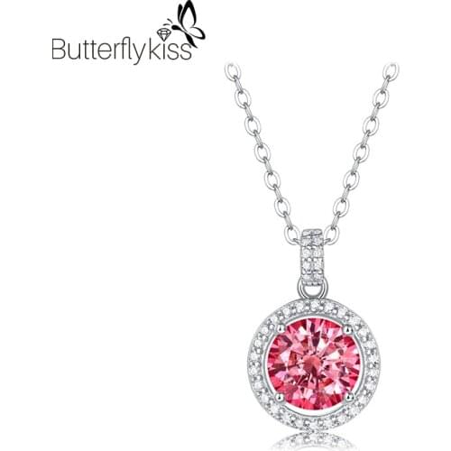 BK Pink Moissanite Necklace Pendants For Women 925 Sterling Silver 1ct Round Pendants Lady Wedding Engagement Gifts