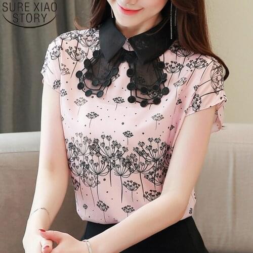 Blusas Mujer De Moda 2021 Summer Casual Fashion Print Chiffon Shirts Square Collar Short Sleeve Ladies Tops Clothes 9557