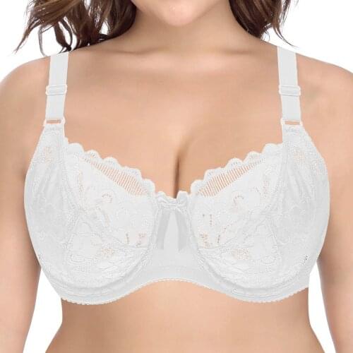 White mesh bras for women lace bralette embroidery underwire sexy lingerie bra floral 36DD 38DD 40DD 42DD 44DD 46DD Underwear BH