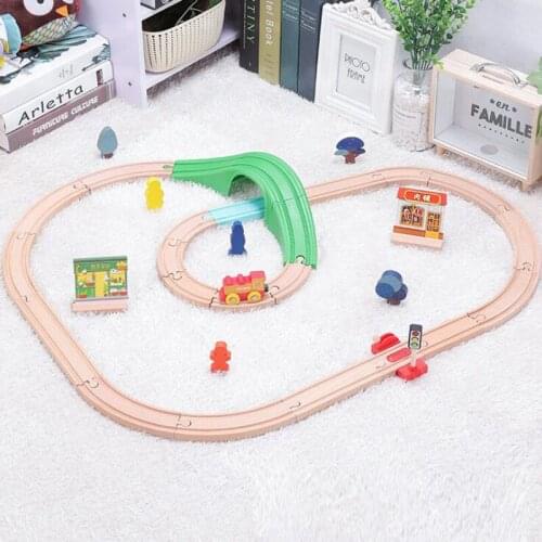 Beech Wooden Track Building Block Wood Train Track Bridge Set Wooden Railway Tracks Fit Train Car Educational Toys For Kids Gift