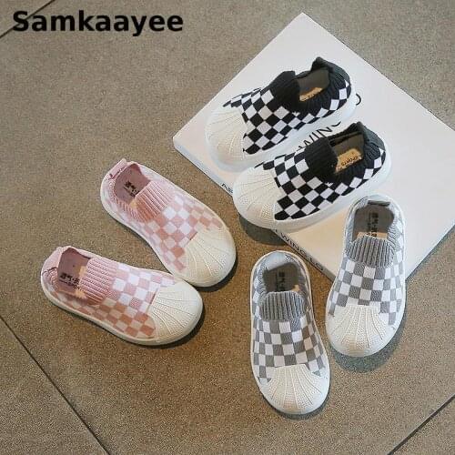 0-8y Children Flat Shoes Spring Autumn Kids Lattice Sneakers Baby Girls Boys Slip-On Casual Soft Bottom Breathable Footwear S21