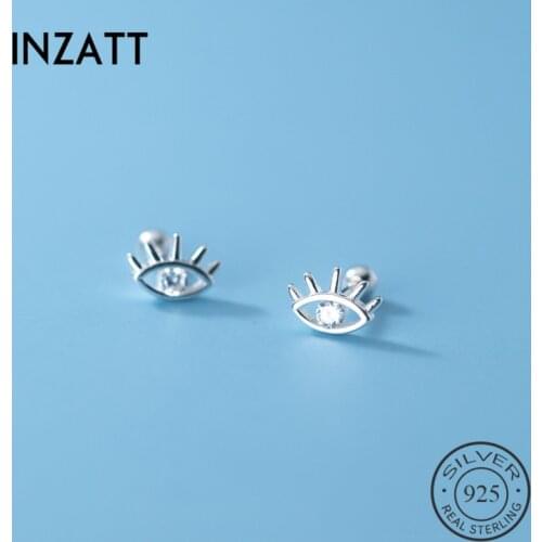 INZATT Real 925 Sterling Silver Zircon Eye Thread Stud Earrings For Fashion Women Party Punk Fine Jewelry Accessories Gift
