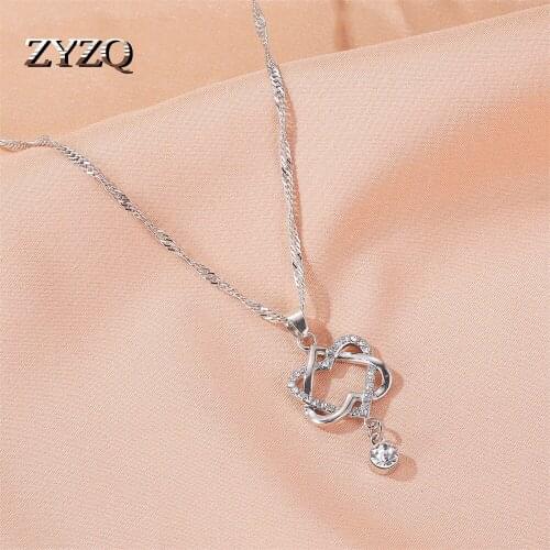 ZYZQ Exquisite Double Heart Pendant Heart-to-Heart Necklace Peach Heart Sweater Clavicle Chain For Women