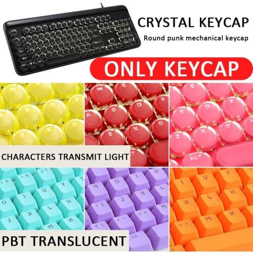 Mechanical keyboard ABS cross shaft keycaps for keyboard pink 87 104 keys steampunk retro round crystal translucent keycap