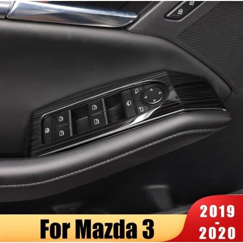 Stainless Steel Car Door Armrest Panel Window Switch Lift Buttons Cover Trim Stickers For Mazda 3 Axela 2019 2020 BP Accessories
