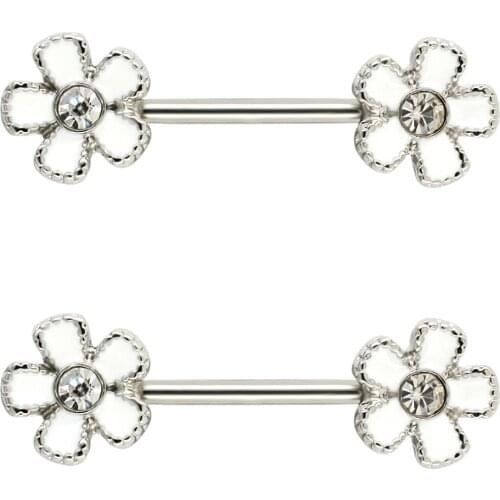 JHJT 2PCS 14G(1.6mm) Nipple Rings Bar Flower Barbell Nipple Piercing 316L Stainless Steel Body Jewelry