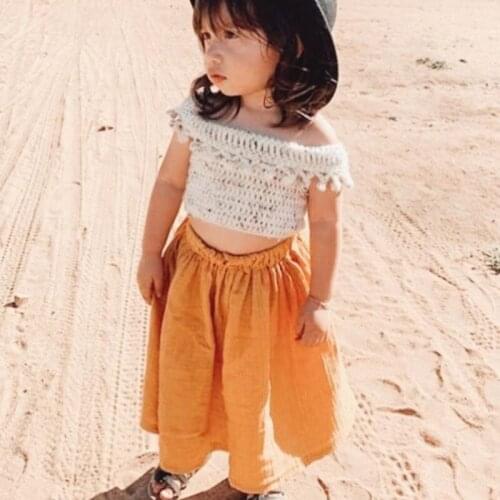 Summer Girls Clothing Set, Off Shoulder Fringed Ruffle Grid Tops and Skirt Two-piece Suit for Vacation Birthday Party