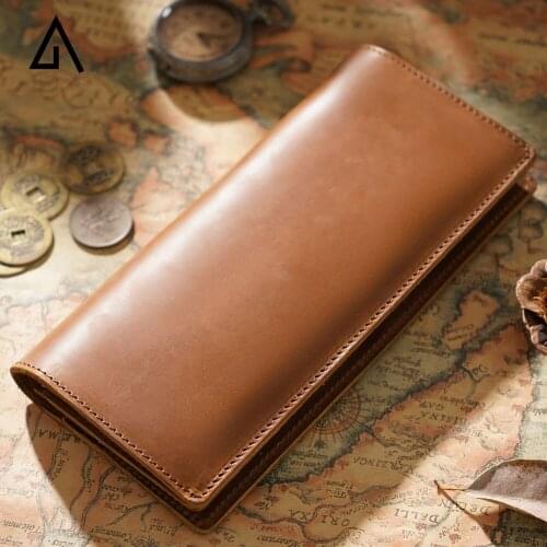 Mens Long Wallet Genuine Leather Travel Business Retro Wallets Casual Solid Card Holder Cowhide Zipper Design