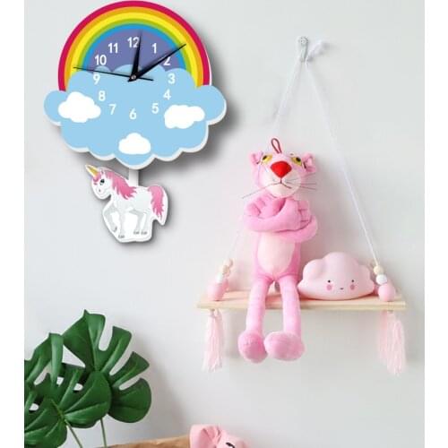 Wall Clock Cartoon Rainbow Unicorn Swing Wall Watch Hanging Clocks for Children Kids Gifts DIY Living Room Decoration Wall Decor