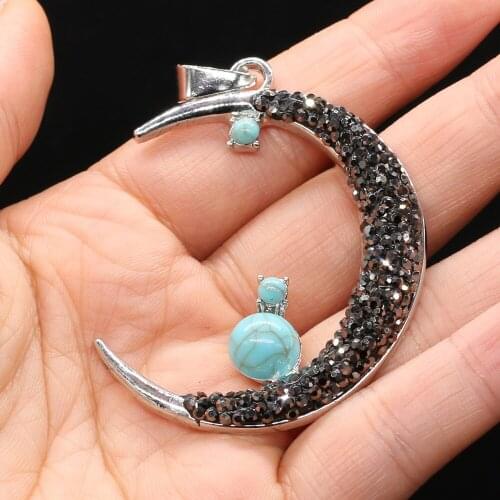 New Natural Stone Moon Pendant Turquoises Pearl Crystal Charms for Women Jewelry Making DIY Necklace Accessories Reiki Healing