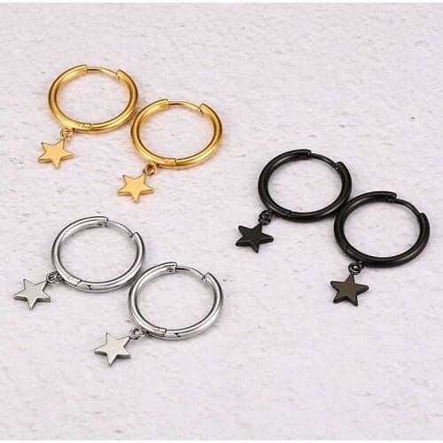 CHARM STAR HOOPS DAINTY MINIMALIST GOLD COLOR STAINLESS STEEL EARRINGS