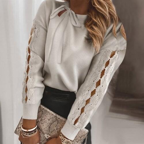 Lace Hollow Out Solid Woman Top Tee Buttons O-Neck Long Sleeve T Shirts for Women 2021 Fall New Casual Undershirt Female Tops
