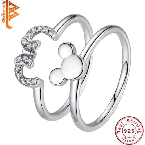 Wholesale 100% Sterling Silver Tiny Minnie Ring Fashion Cute Animal Cartoon Finger Ring For Women Girlfriend Birthday Gift