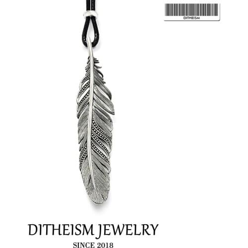 Leather Rope Necklace Black Feather, 2018 Fashion 925 Sterling Silver Jewelry European Vintage Gift For Men Women Boy Girls